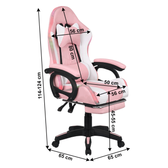 Scaun de birou / joc cu iluminare LED RGB, roz / alb, JOVELA