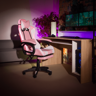 Scaun de birou / joc cu iluminare LED RGB, roz / alb, JOVELA