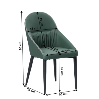 Scaun de masă, piele ecologică verde/metal, KALINA