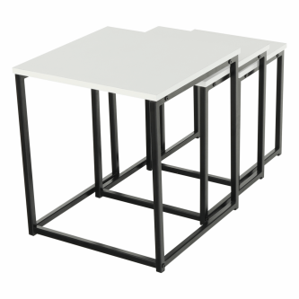 Set 3 măsuţe de cafea, alb mat/negru, KASTLER TYP 3