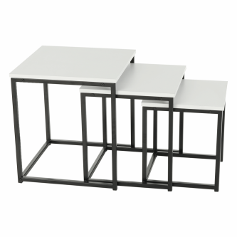 Set 3 măsuţe de cafea, alb mat/negru, KASTLER TYP 3