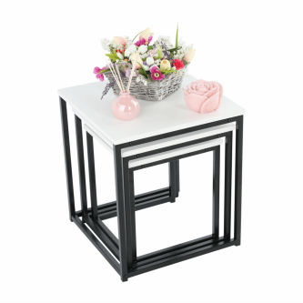 Set 3 măsuţe de cafea, alb mat/negru, KASTLER TYP 3