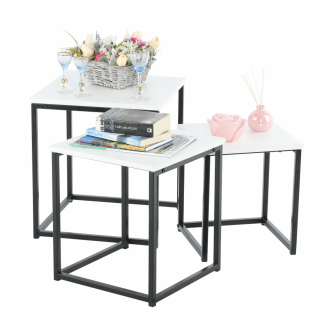 Set 3 măsuţe de cafea, alb mat/negru, KASTLER TYP 3