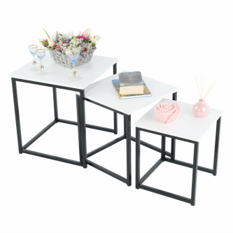 Set 3 măsuţe de cafea, alb mat/negru, KASTLER TYP 3