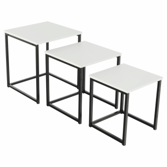 Set 3 măsuţe de cafea, alb mat/negru, KASTLER TYP 3