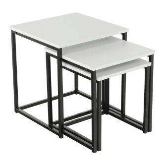 Set 3 măsuţe de cafea, alb mat/negru, KASTLER TYP 3