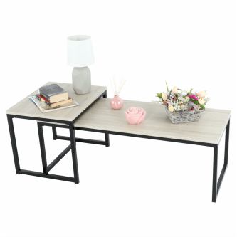 Set 2 măsuţe de cafea, stejar sonoma/negru, KASTLER TYP 2