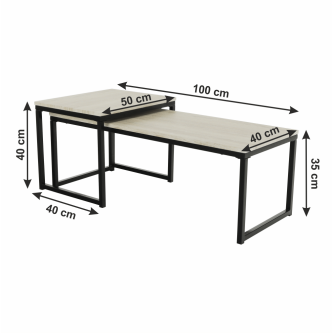 Set 2 măsuţe de cafea, stejar sonoma/negru, KASTLER TYP 2