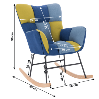 Scaun balansoar design, patchwork albastru / verde, KEMARO