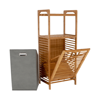 Coş de rufe, bambus natural / gri, KERI NEW