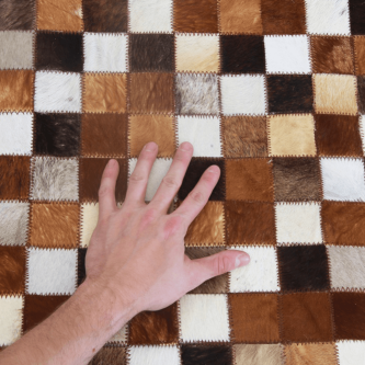 Covor de lux din piele, maro/negru/alb, patchwork, 200x304, PIELE DE VITĂ TIP 3