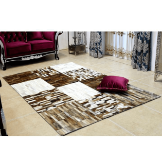 Covor de lux din piele, negru/maro/alb, patchwork, 120x180, PIELE DE VITĂ TIP 4