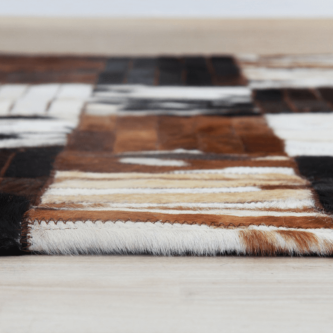 Covor de lux din piele, negru/maro/alb, patchwork, 120x180, PIELE DE VITĂ TIP 4