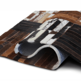 Covor de lux din piele, negru/maro/alb, patchwork, 120x180, PIELE DE VITĂ TIP 4