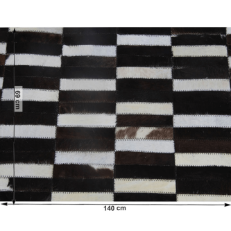 Covor de lux din piele, maro/negru/alb, patchwork, 69x140, PIELE DE VITĂ TIP  6