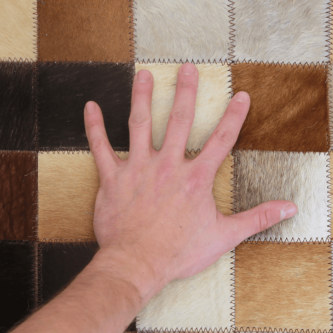 Covor de lux din piele, alb/maro/negru, patchwork, 140x200, PIELE DE VITĂ TYP 7