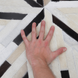 Covor de lux din piele, negru/bej/alb, patchwork, 150x150, PIELE DE VITĂ TIP 8