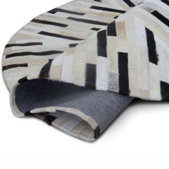 Covor de lux din piele, negru/bej/alb, patchwork, 150x150, PIELE DE VITĂ TIP 8