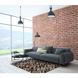 Covor de lux din piele, maro/negru/bej, patchwork, 170x240 , PIELE DE VITĂ TIP 2