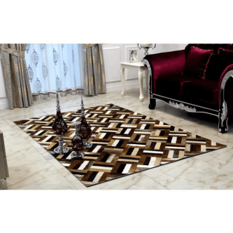 Covor de lux din piele, maro/negru/bej, patchwork, 170x240 , PIELE DE VITĂ TIP 2