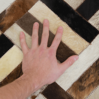 Covor de lux din piele, maro/negru/bej, patchwork, 170x240 , PIELE DE VITĂ TIP 2