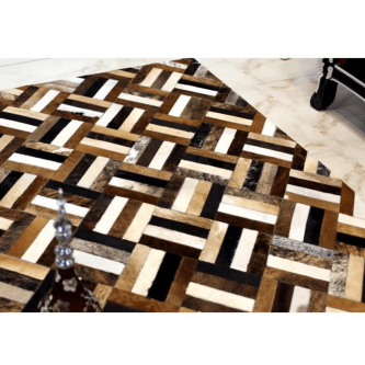 Covor de lux din piele, maro/negru/bej, patchwork, 70x140 , PIELE DE VITĂ TIP 2