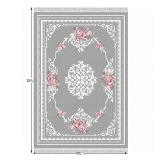 Covor 80x150 cm, gri/model cu flori, SEDEF TYP 2
