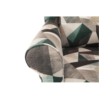 Fotoliu cu taburet, material maro-verde cu model, ASTRID
