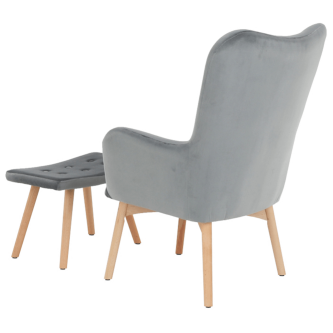 Fotoliu cu taburet, material de catifea gri/fag, LAGER NEW