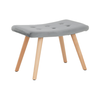 Fotoliu cu taburet, material de catifea gri/fag, LAGER NEW