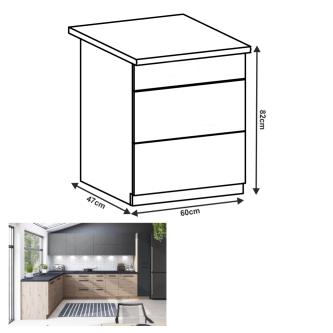 Dulap de jos, stejar artizanal, PUSH UP, LANGEN D60S3