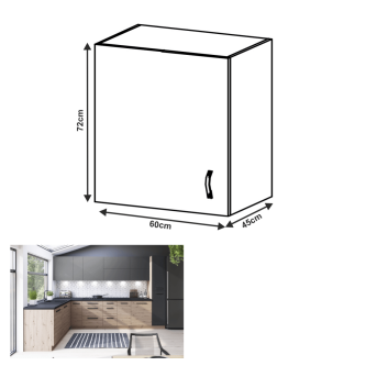 Dulap superior, stejar artizanal / gri mat, stânga, LANGEN G60G
