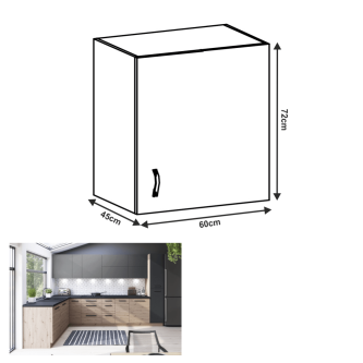 Dulap superior, stejar artizanal / gri mat, dreapta, LANGEN G60G