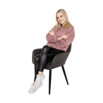 Fotoliu design, ţesătură din piele periată, maro Taupe / negru, LACEY