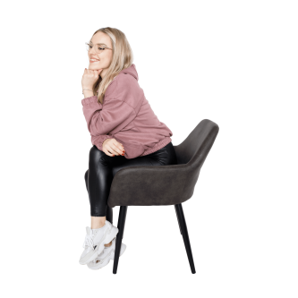 Fotoliu design, ţesătură din piele periată, maro Taupe / negru, LACEY