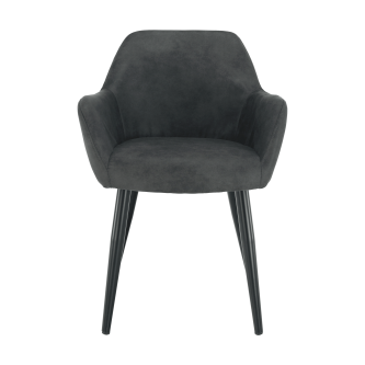 Fotoliu design, ţesătură din piele periată, gri / negru, LACEY