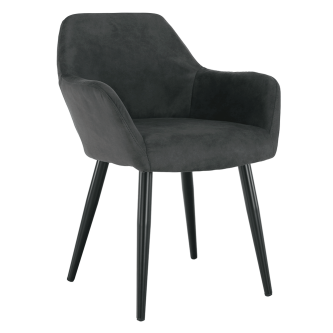 Fotoliu design, ţesătură din piele periată, gri / negru, LACEY