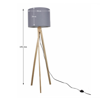 Lampă de podea, gri/lemn natural, LILA TYP 7 LS2062