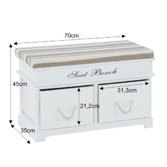 Bancă cu pernă, 2 sertare, alb/maro deschis, SEAT BENCH 1 NEW