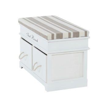 Bancă cu pernă, 2 sertare, alb/maro deschis, SEAT BENCH 1 NEW