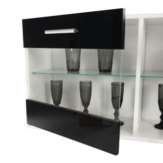 Mobilier living, alb/extra strălucire neagră HG, LEO