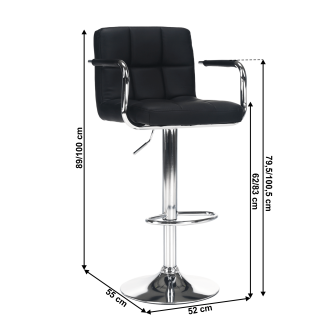 Scaun bar, piele ecologică negru/crom, LEORA 2 NEW