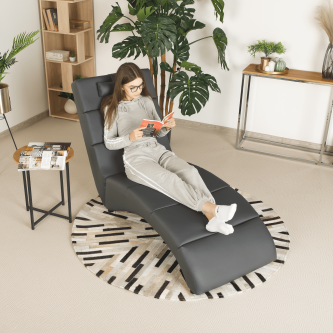 Fotoliu relaxant, piele ecologică gri, LONG