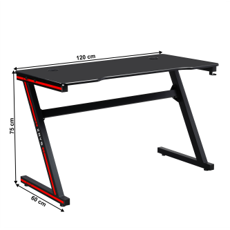 Masă de joc / masă pentru computer, negru / roşu, MACKENZIE 120cm