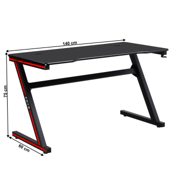 Masă de joc / masă pentru computer, neagră / roşie, MACKENZIE 140cm