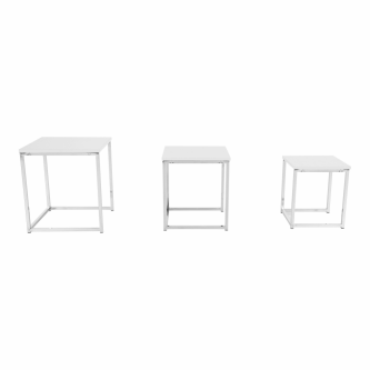 Set 3 măsuţe de cafea, alb mat/crom, MAGNO TYP 3
