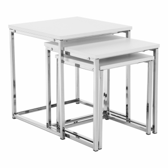 Set 3 măsuţe de cafea, alb mat/crom, MAGNO TYP 3