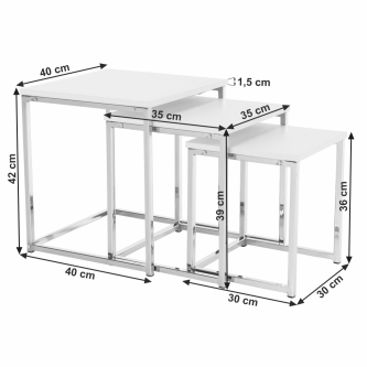 Set 3 măsuţe de cafea, alb mat/crom, MAGNO TYP 3
