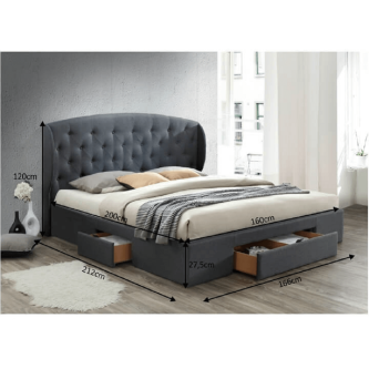 Pat matrimonial, material textil gri, 160x200, OLINA NEW