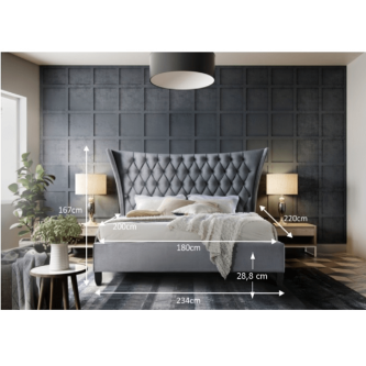 Pat matrimonial, material textil gri/wenge, 180x200, ALESIA